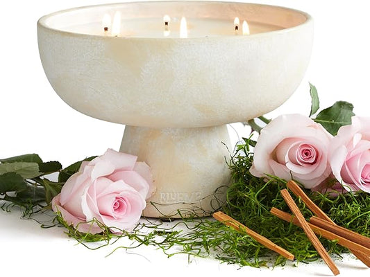 BLUEME Romance - Oakmoss & Sandalwood, Luxury Candle w/Essential Oils, 6 Wick, Hand-Poured Soy, Cotton Wick, Ceramic
