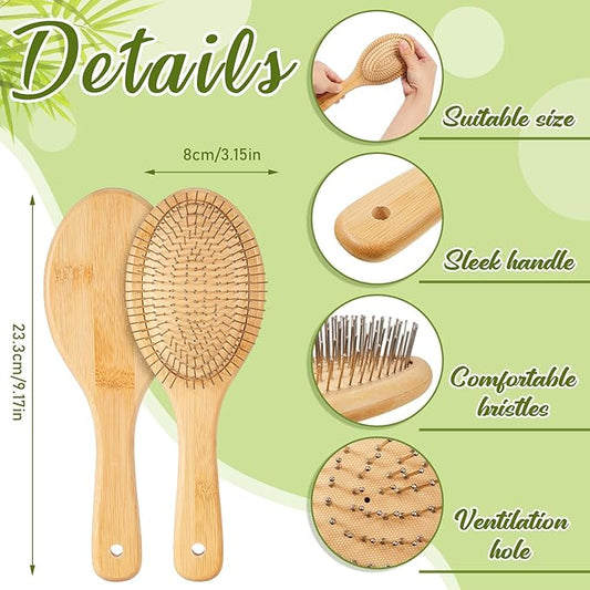 Weysat 6pcs Bamboo Hair Brush with Steel Bristles for Women Bulk Wooden Paddle Brush Scalp Massage Bamboo Detangling Hairbrush Engraving DIY Gift for Women Men Wedding, Anti Static, All Hair Types