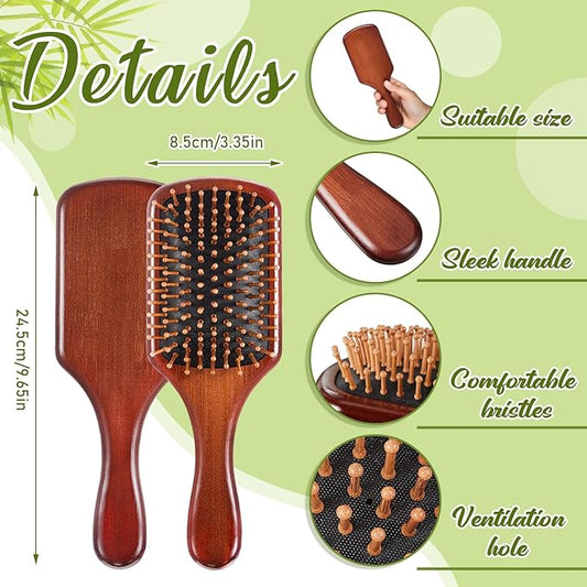Tessco for you 12 Pcs Bamboo Hair Brushes for Women Bulk Wooden Paddle Brush Scalp Massage Bamboo Bristle Anti Static Engraving DIY Gift for Wedding Birthday Party(9.65'' X 3.35'',Deep Brown-black)