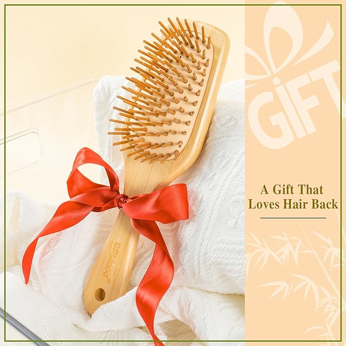 BFWood Bamboo Paddle Hairbrush with Bamboo Bristles for Massaging Scalp