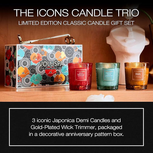 Voluspa Limited Edition Icons Gift Set, 5.5 oz, Coconut Wax Blend for Clean Burning, 50 Hour Burn, Small Candle Gift Set Handmade in The USA