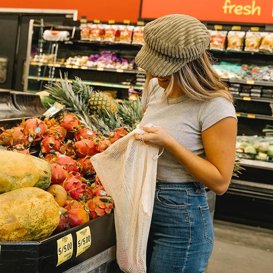 Simple Ecology Reusable Produce Shopping and Storage Bags, Drawstring, Washable Organic Cotton Mesh, X Large 3 pack