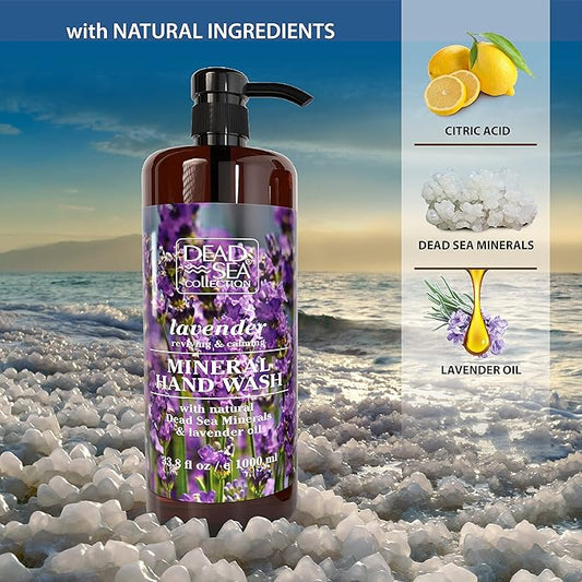 Dead Sea Collection Hand Soap Pump Lavender - Moisturizing Hand Wash Liquid with Dead Sea Minerals and Lavender Oil, Reviving, Calming - Pack of 2 (33.8 Fl Oz Each) - 67.6 Fl Oz Total