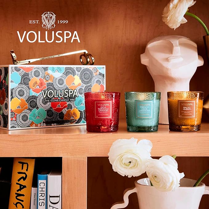 Voluspa Limited Edition Icons Gift Set, 5.5 oz, Coconut Wax Blend for Clean Burning, 50 Hour Burn, Small Candle Gift Set Handmade in The USA