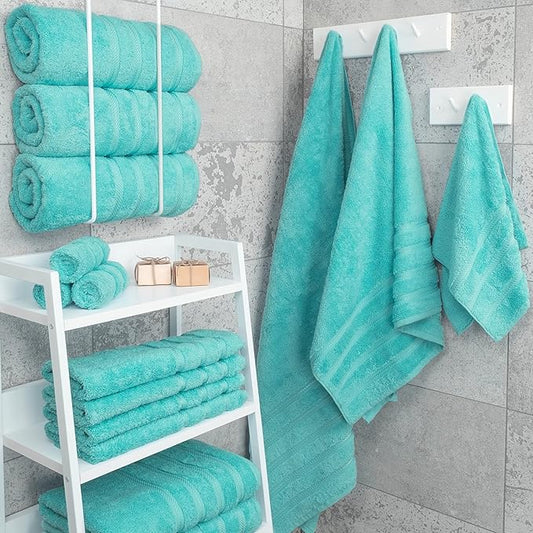 American Soft Linen Luxury 4 Piece Bath Towel Set, 600 GSM 100% Cotton Turkish Bath Towels for Bathroom, 27x54 in Large Bathroom Shower Towels, Turquoise Blue