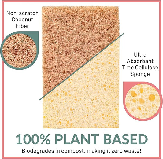 bioGo 24 Pack Biodegradable Kitchen Sponges - Eco-Friendly, Compostable, Natural Cellulose Dish Sponge - Biodegradable - Kitchen