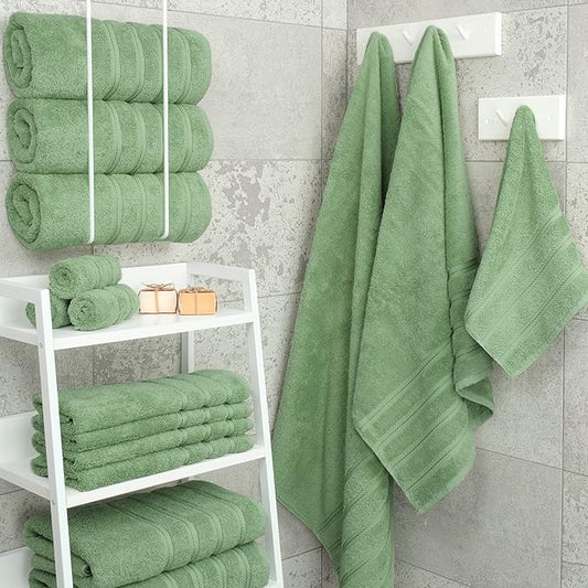 American Soft Linen Luxury 4 Piece Bath Towel Set, 600 GSM 100% Cotton Turkish Bath Towels for Bathroom, 27x54 in Large Bathroom Shower Towels, Sage Green