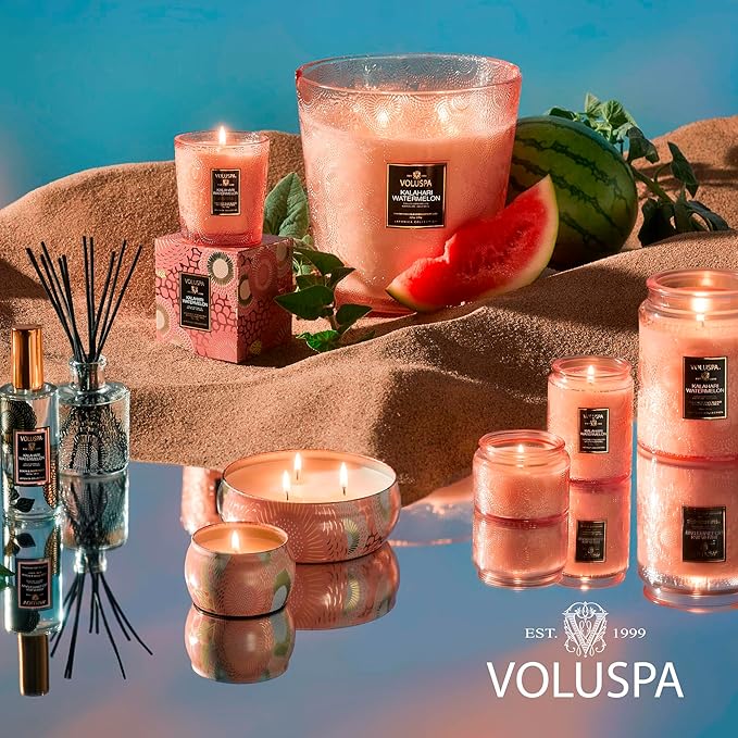 Voluspa Kalahari Watermelon, Large Candle Jar, 18 oz, 100 Hour Burn Time, Coconut Wax for Clean Burning, Handcrafted in the USA