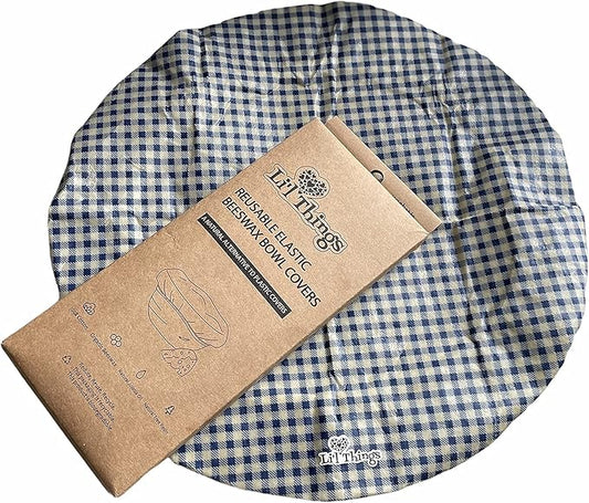 Li’l Things Beeswax Bowl Covers – Reusable Wraps Set of 5 | Organic Cotton, Beeswax & Jojoba | Eco-Friendly, Washable Lids for Bread Proofing, Jars, Pet Food (XS–XL)- Checkered Plaid