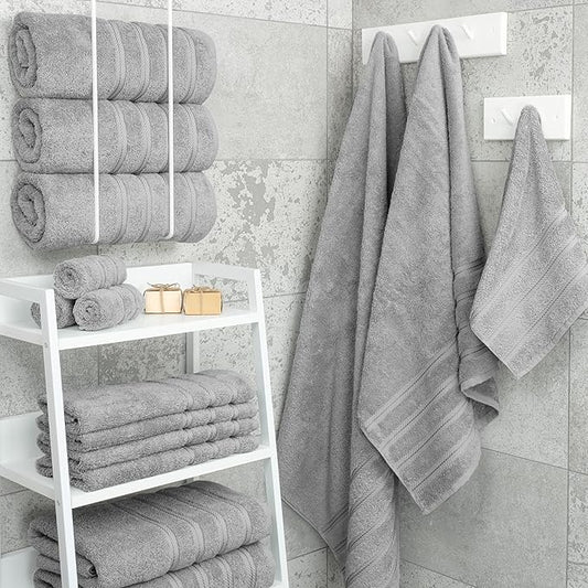 American Soft Linen Luxury 4 Piece Bath Towel Set, 600 GSM 100% Cotton Turkish Bath Towels for Bathroom, 27x54 in Large Bathroom Shower Towels, Light Grey