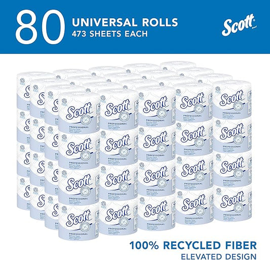 Scott Professional 100% Recycled Fiber Standard Roll Bulk Toilet Paper (13217), 2-Ply, Elevated Design, White, Individually Wrapped (80 Rolls of 473 Sheets, 37,840 Sheet Total)