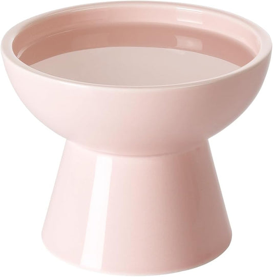 LoeJan Elevated Cat Food and Water Bowls Set, Pink - Raised Ceramic Anti-Vomit Whisker-Free Feeder for Kittens to Adult Cats