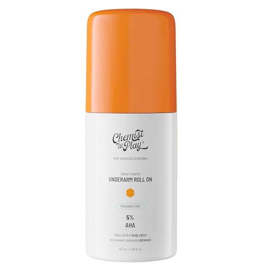 Chemist at Play UnderArm Roll-On with 5% AHA| Lactic & Mandelic Acid|Prevents Odour, Brightens Skin & Exfoliates Underarm | For Sensitive Skin | Fragrance-Free | Alcohol & Aluminium Free | 1.35 fl oz