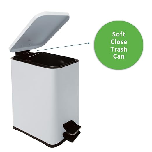 Stainless Steel Small Trash Can with Lid & Step Pedal - 6 Liters/1.6 Gallon Soft Close Garbage Can with Removeable Inner Bucket - Trash Cans for Bathroom, Bedroom, Kitchen & Office (White)