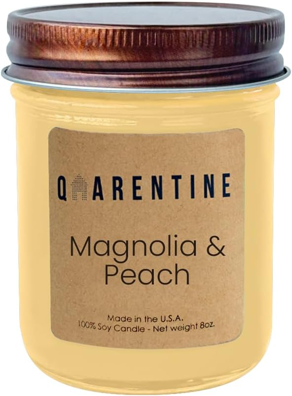 Organic Soy Wax Magnolia & Peach Scented Candle - 100% Pure Soy Wax & Essential Oils - Fruity and Floral Aroma - Holiday Relaxing Candle for Men & Women - Made in USA (8oz)