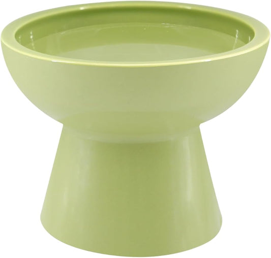 LoeJan Elevated Food and Water Bowls Set, Extra Wide and Raised Ceramic Feeder, Anti-Vomit Whisker-Free Pressure Cat Bowl for Kittens to Adult Cats, Small Dogs (Green, Water Bowl)