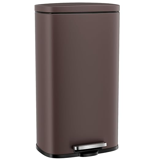 Arlopu 8 Gallon Step Trash Can, Stainless Steel Garbage Bin, Soft-Close Rubbish Bin with Removable Plastic Inner Bucket, Fingerprint-Proof, Lid Dustbin, Suit for Kitchen Home (Brown, 30L)