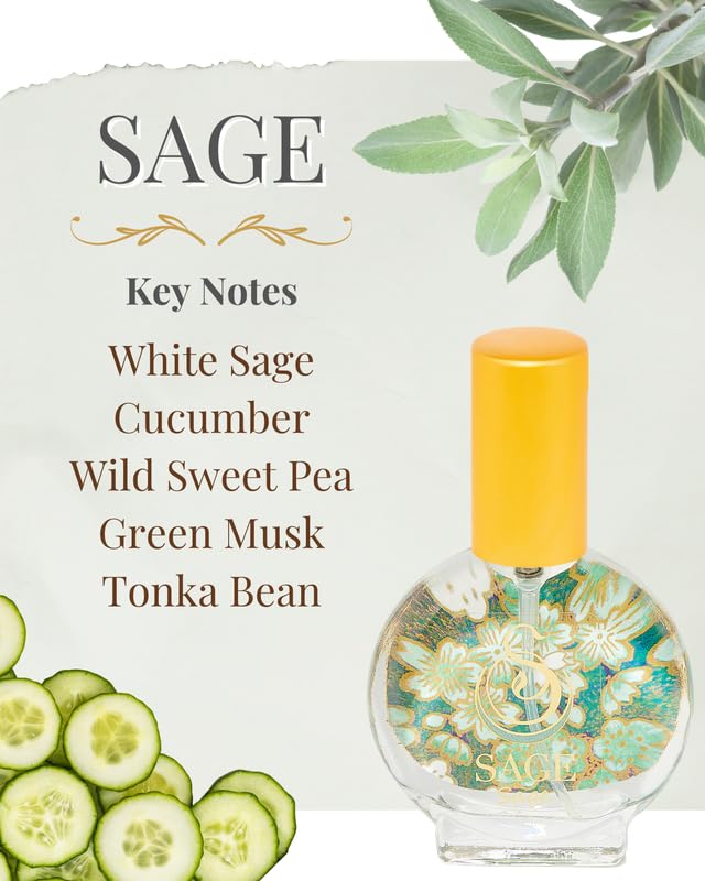 Sage Organic Mini Perfume Spray by Sage, Vegan & Cruelty-Free, Fresh Scent, Cucumber, White Sage, Sweet Pea - Made in USA, 1/2 oz Travel Size Perfume
