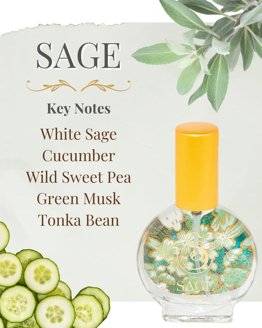 Sage Organic Mini Perfume Spray by Sage, Vegan & Cruelty-Free, Fresh Scent, Cucumber, White Sage, Sweet Pea - Made in USA, 1/2 oz Travel Size Perfume