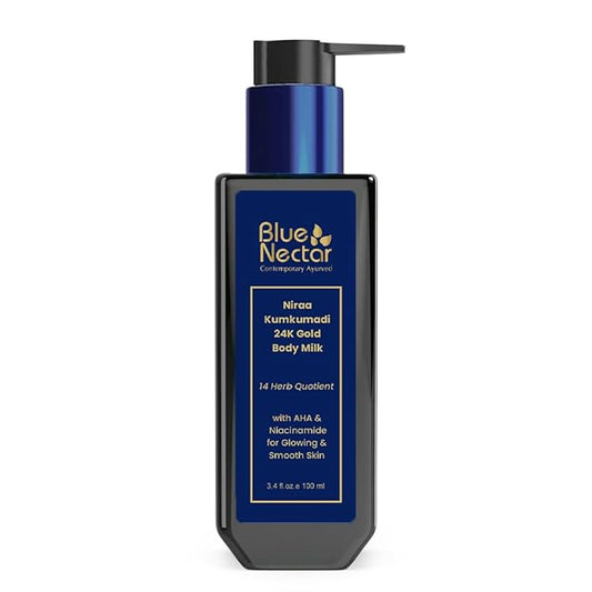 Blue Nectar 24K Carat Gold Body Milk for Women & Men | Body Lotion with Plant Based AHA & Niacinamide | Moisturizer for Body | All Skin Types (14 Herbs, 3.38 Fl Oz)