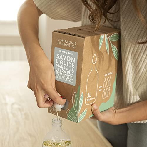 Compagnie de Provence Savon de Marseille Extra Pure Liquid Soap, Cotton Flower, 101.4 Fl Oz Eco Refill