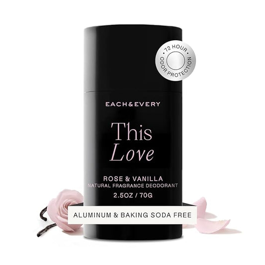 Each & Every Aluminum Free Deodorant for Women & Men - All Natural Deodorant for Sensitive Skin, EWG Verified - Clean, Baking Soda-Free, Plant-Based Fragrance, Rose & Vanilla, 2.5oz