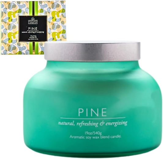 Pine Candle Large Volcano Jar -19oz 4"x5" Giant Candle with Wooden Wick, Gold Leaf Foil Gift Box & Highly Protective Shipping Box - Spotless Leopard