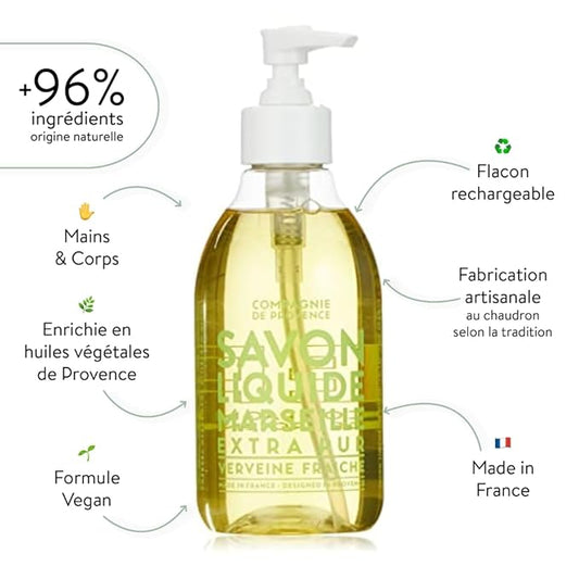 Compagnie de Provence Savon de Marseille Extra Pure Liquid Soap - Fresh Verbena - 10 Fl Oz Plastic Pump Bottle