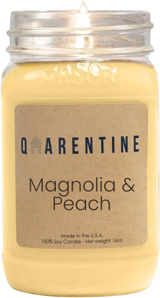 Organic Soy Wax Magnolia & Peach Scented Vegan Candle | Fruity and Floral Aroma | 100% Pure Soy & Essential Oils | Long-Lasting Scent | Hand-Poured in The USA (16oz)