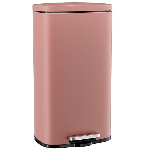 Arlopu 8/13.2 Gallon Step Trash Can, Stainless Steel Garbage Bin, Soft-Close Rubbish Bin with Removable Plastic Inner Bucket, Fingerprint-Proof, Lid Dustbin, Suit for Kitchen Home (Pink, 50L)