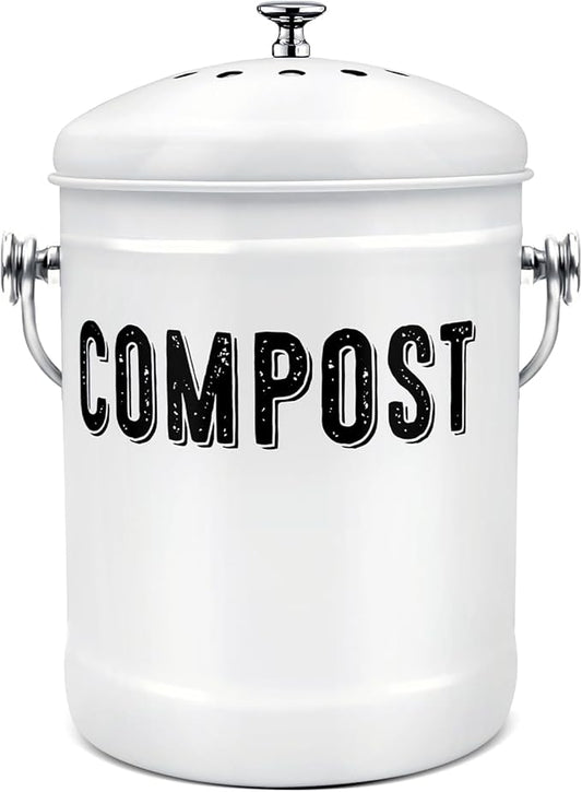 Compost Bin Kitchen, ENLOY Countertop Compost Bin with Lid Use for Kitchen Food Waste, Powder Coated Rust Proof Odorless Compost Bucket, 1.3 Gallon, White