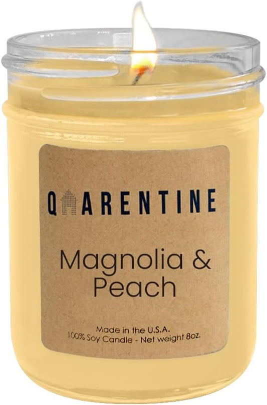 Organic Soy Wax Magnolia & Peach Scented Candle - 100% Pure Soy Wax & Essential Oils - Fruity and Floral Aroma - Holiday Relaxing Candle for Men & Women - Made in USA (8oz)