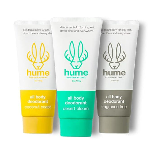 Hume Supernatural Invisible Whole Body Deo Balm - Full Body Protection - Aluminum Free, No Baking Soda - Anti-Chafing Odor Control - Clinically Tested on Sensitive Skin (Mixed Trio)