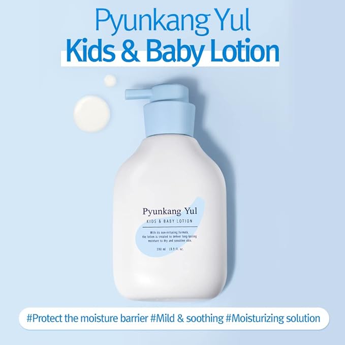 Pyunkang Yul PKY Kids & Baby Lotion Moisturizer with Ceramide, Hyaluronic Acid, Lecithin, Cica, Calming, Hydrating, Soothing, Moisturizing Cream for All Skin Types, Fragrance Free, 19.9 Fl.Oz. 590ml.