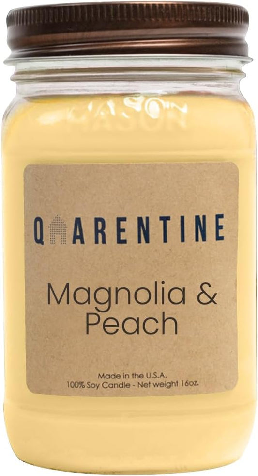 Organic Soy Wax Magnolia & Peach Scented Vegan Candle | Fruity and Floral Aroma | 100% Pure Soy & Essential Oils | Long-Lasting Scent | Hand-Poured in The USA (16oz)