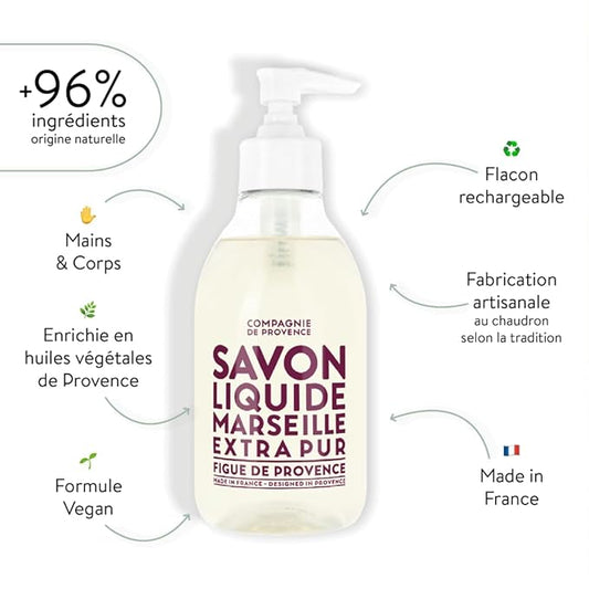 Compagnie de Provence Savon de Marseille Extra Pure Liquid Soap - Fig of Provence - 10 Fl Oz Plastic Pump Bottle