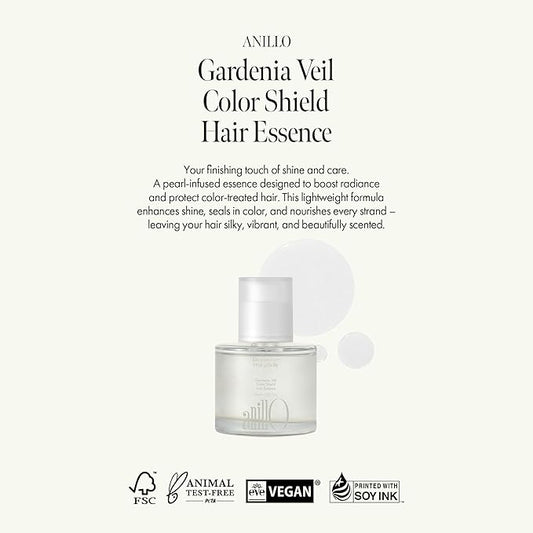 ANILLO Gardenia Veil Color Shield Hair Essence – Lightweight Leave-In Treatment for Color-Treated Hair – Shine Boost, Damage Repair, Color Fixing System, Floral Scent – (50ml / 1.69 fl. Oz)