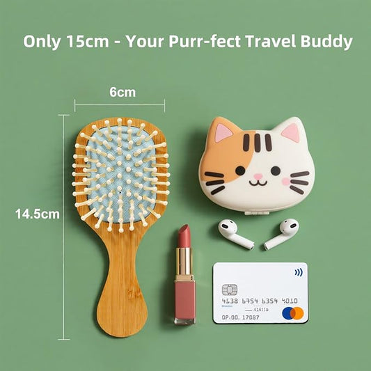 Pink Mini Bamboo Hair Brush – Portable Travel Hairbrush for Kids & Adults, Compact Scalp Massage Hair Brush, Anti-Static, Easy to Carry