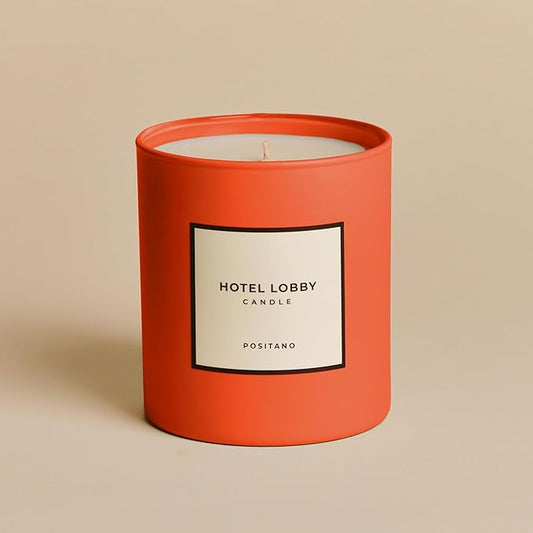 Hotel Lobby Positano Candle – Hand-Poured 9.75oz 100% Soy Wax with Bitter Orange, Cassis Buds, Wisteria, Sandalwood, and Warm Moss – Paraffin-Free, Infused with Essential Oils, 65-Hour Non-Toxic Burn