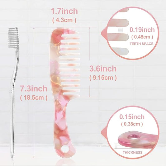 Large Wide Tooth Hair Comb, LADYAMZ [Tortoise Shell] Cellulose Acetate Round Tooth Comb for Straight/Curly Hair,Short/Long Hair Women Men or Kids, Easy Detangling Wet or Dry, Anti-static (Purple)