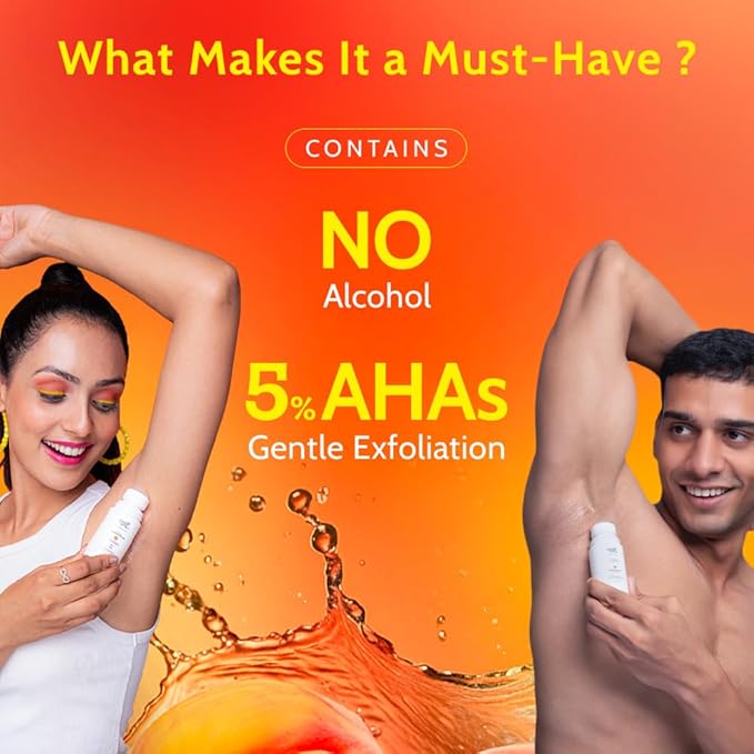 Chemist at Play UnderArm Roll-On with 5% AHA| Lactic & Mandelic Acid|Prevents Odour, Brightens Skin & Exfoliates Underarm | For Sensitive Skin | Peach Fragrance | Alcohol & Aluminium Free | 1.35 fl oz