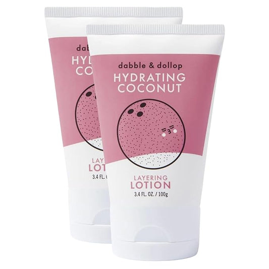 Dabble & Dollop Coconut Lotion, Layering Lotion, Hydrating Scented Lotions for Kids, All-Natural, Dermatologist Tested, Vegan & Cruelty-Free (3.4oz, Pack of 2)