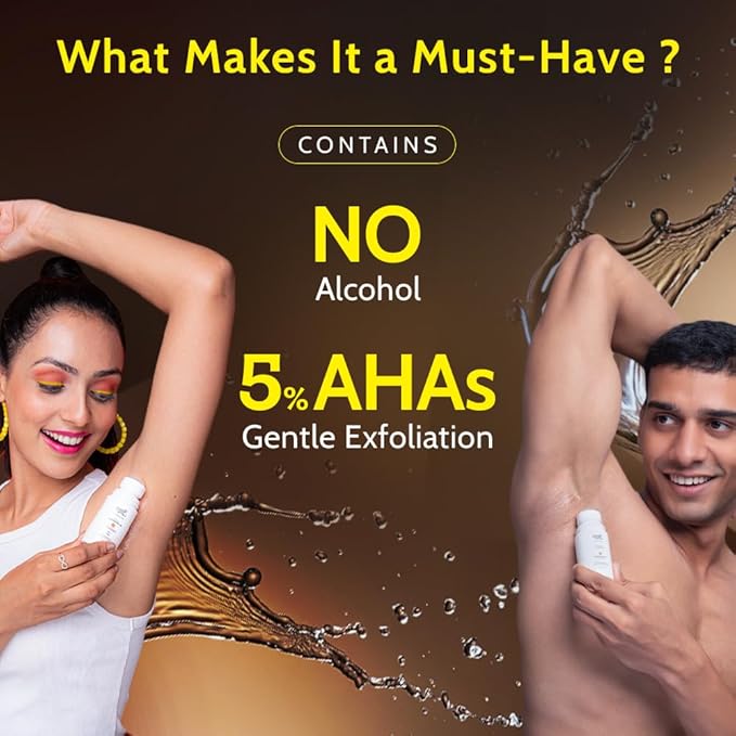 Chemist at Play UnderArm Roll-On with 5% AHA|Lactic & Mandelic Acid|Prevents Odour, Brightens Skin & Exfoliates Underarm|For Sensitive Skin |Woody Musk Fragrance |Alcohol & Aluminium Free | 1.35 fl oz