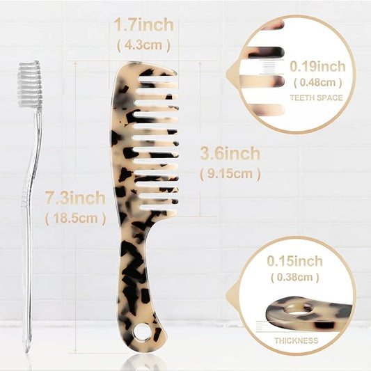 Large Wide Tooth Hair Comb, LADYAMZ [Tortoise Shell] Cellulose Acetate Round Tooth Comb for Straight/Curly Hair,Short/Long Hair Women Men or Kids, Easy Detangling Wet or Dry, Anti-static (Ivory)