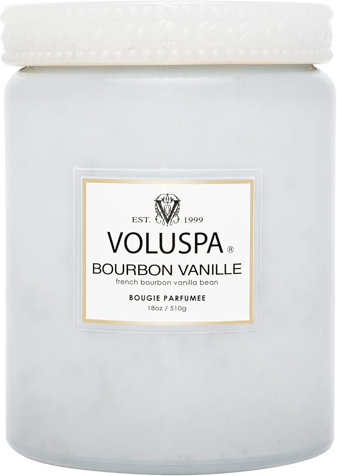 Voluspa Bourbon Vanille, Large Candle Jar, 18 Ounces, 100 Hour Burn Time, Coconut Wax for Clean Burning, Handcrafted in The USA