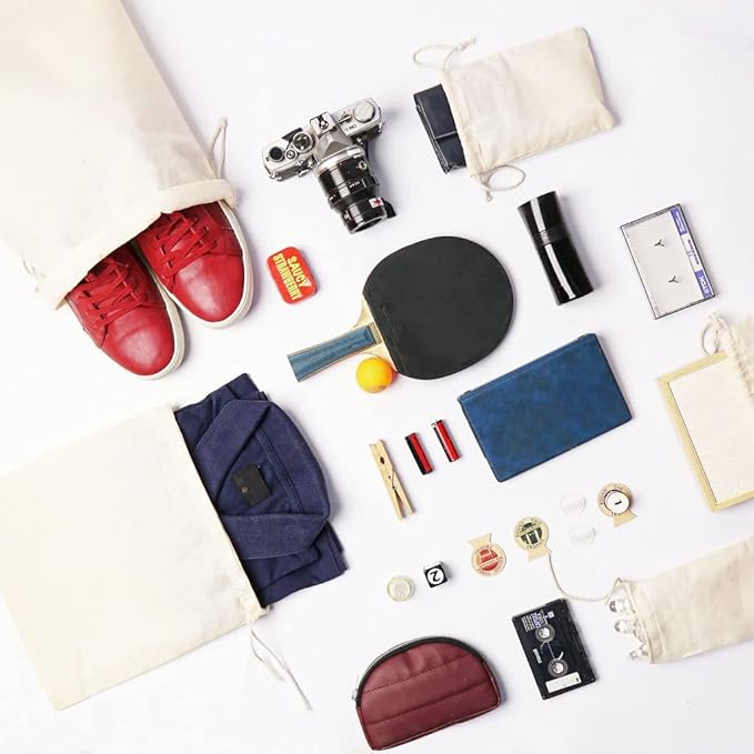 100Pcs 3 x 4 Inches Premium Cotton Muslin Double Drawstring Bags, Reusable Bag Natural Cotton Bags with Drawstring Produce Bags Bulk Gift Bag Jewelry Pouch for Party Wedding Home Storage