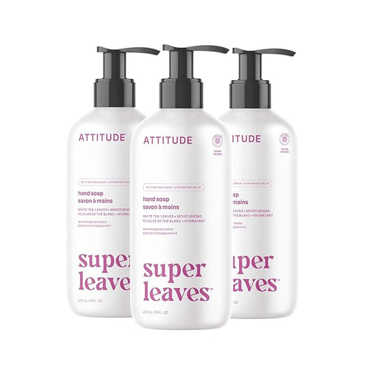 ATTITUDE Liquid Hand Soap, EWG Verified, Plant and Mineral-Based, Vegan Personal Care Products, White Tea Leaves, 16 Fl Oz (Pack of 3)