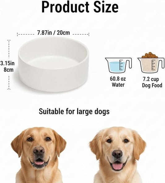 Ceramic Dog and Cat Bowl Modern Cute Weighted Food and Water Bowl Matte Glaze Pet Bowl for Replacement (White, 60.8 OZ)