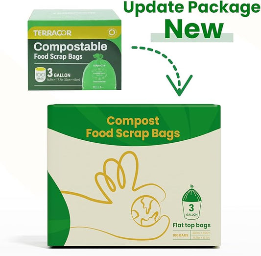 3 Gallon Compostable Trash Bags, 100 Bags Compost Bags for Countertop Bin, BPI Certified and Meet The ASTM D6400 Standard