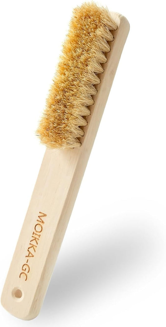 Wood Laundry Stain Brush with Boar Bristle, Tough Stain Remover for Delicate Fabric, Cotton, Linens, and Shoes, Laundry Scrub Brush for Fresh and Clean Fabric